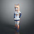 Anime Style Game Character With Cat Ears Blonde Hair White Top And Blue Skirt